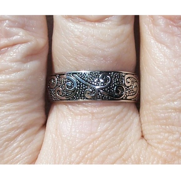 Scrolls Swirls Band Ring 6.5 mm Wide 925 Sterling Silver Women's Thumb Ring - Picture 9 of 14